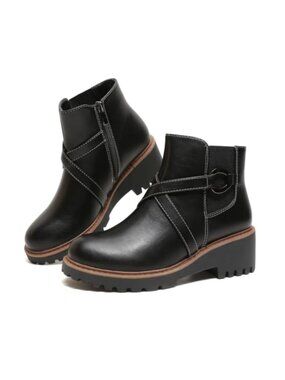 Womens Chelsea Ankle Boots Chunky Low Heel Platform Short Fall Booties